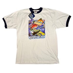 Vintage 90s Extreme Fish Art Graphic Ringer T-Shirt XL